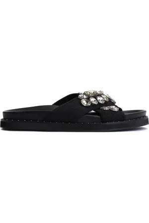 Kazar Sko, Dame, Sort, 37 EU, Sorte damesandaler på en tyk sål dekoreret med zirconium