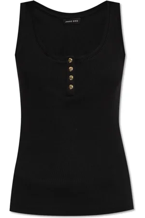 ANINE BING Top, Dame, Sort, M, Bomuld, Ribstrikket top 