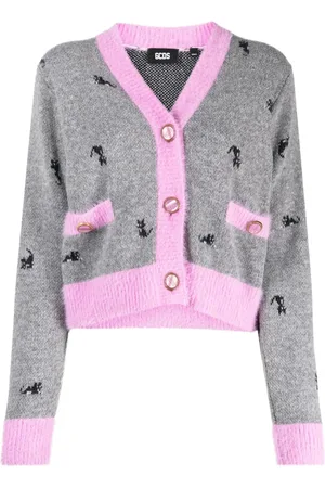 GCDS Strik, Dame, Grå, XS, Uld, Grå Strik Cardigan