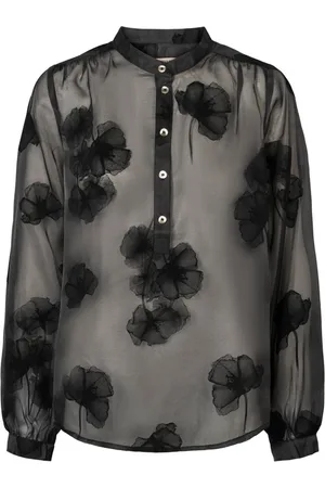 RUE de FEMME Bluser & Skjorter, Dame, Sort, 2XL, Polyester, Elegant Blomstret Bluse Sort