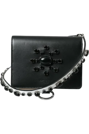 Dolce & Gabbana Taske, Dame, Sort, ONE SIZE, Læder, Elegant Læderkortholder med Krystaludsmykning