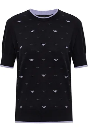 Emporio Armani Strik, Dame, Sort, XL, Bomuld, Top med monogram