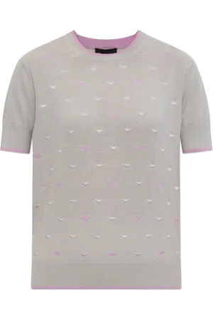 Emporio Armani Strik, Dame, Grå, S, Bomuld, Top med Monogram