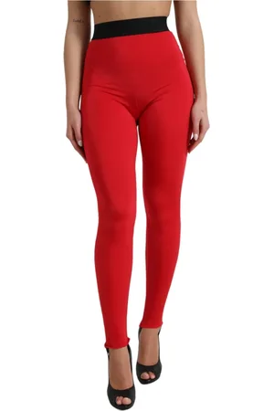 Dolce & Gabbana Bukser, Dame, Rød, XS, Nylon, Elegant rød højtaljede leggings