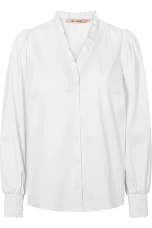 RUE de FEMME Bluser & Skjorter, Dame, Hvid, M, Bomuld, Feminin hvid skjorte med smockdetaljer
