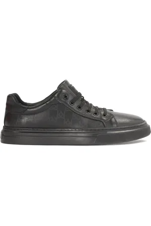 Kazar Sko, Herre, Sort, 42 EU, Læder, Sorte lædersneakers med monogramindsatser