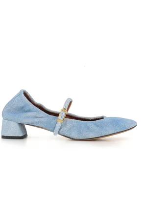 Lanvin Sko, Dame, Blå, 39 EU, Denim, Denim Ballerina Sko med Firkantet Hæl