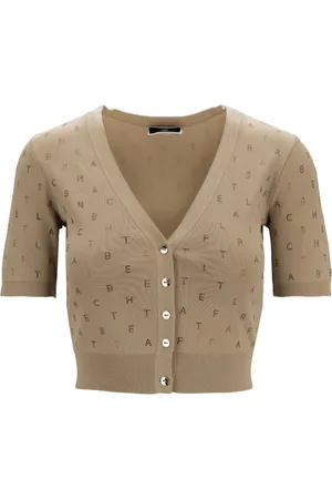 Elisabetta Franchi Strik, Dame, , S, V-hals Cardigan med Glasdekorationer
