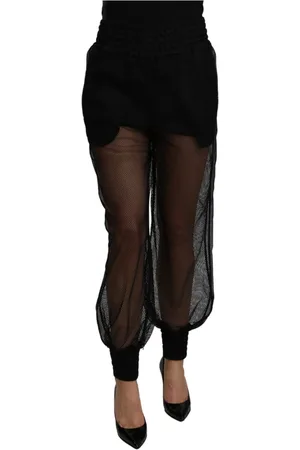 Dolce & Gabbana Bukser, Dame, Sort, 3XS, Polyester, Elegant højtaljede silkeblandingsjoggers