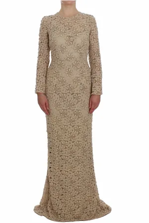 Dolce & Gabbana Kjole, Dame, , XS, Bomuld, Blomstret Blonde Skede Maxi Kjole