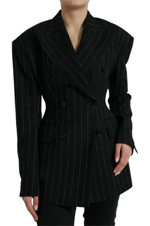 Dolce & Gabbana Jakke, Dame, Sort, XS, Uld, Elegant Stribet Uld Blazer