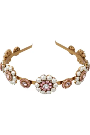 Dolce & Gabbana Tilbehør, Dame, Gul, ONE SIZE, Uld, Krystal Perle Diadem Hovedstykke