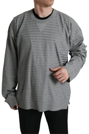 Dolce & Gabbana Strik, Herre, Grå, M, Stribet silke sweater med rund hals