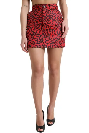 Dolce & Gabbana Nederdel, Dame, Rød, XS, Bomuld, Rød Leopard High-Waisted Mini Nederdel
