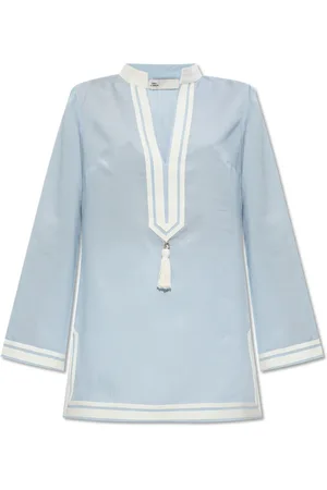 Tory Burch Bluser & Skjorter, Dame, Blå, S, Tunika med frynser