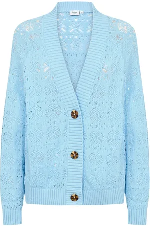Saint Tropez Strik, Dame, Blå, M, Bomuld, Blå Strik Cardigan Junasz Airy