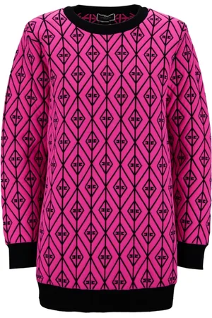 Elisabetta Franchi Strik, Dame, Flerfarvet, L, Uld, Logo Print Langærmet Sweatshirt