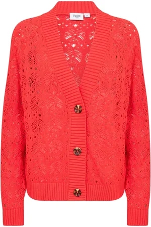 Saint Tropez Strik, Dame, Rød, XS, Bomuld, Flame Scarlet Strik Cardigan