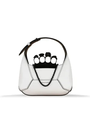 Alexander McQueen Taske, Dame, Hvid, ONE SIZE, Uld, Sort læder kranie skuldertaske