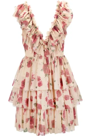 ANIYE BY Kjole, Dame, Flerfarvet, L, Polyester, Blomstret Kort Kjole med V-Hals