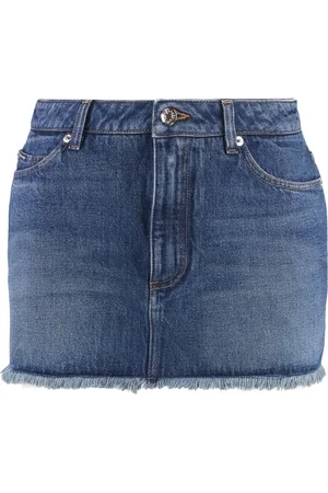 Dolce & Gabbana Nederdel, Dame, Blå, S, Denim, Denim Mini Nederdel med Metalnitter