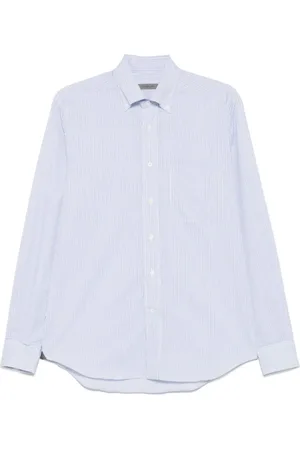 corneliani Skjorte, Herre, Blå, XL, Uld, Blå Stribet Skjorte med Knappelukning