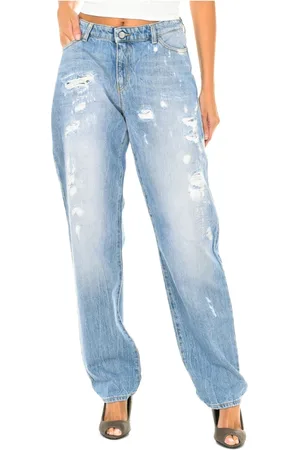 Emporio Armani Jeans, Dame, Blå, W26, Bomuld, Revnet Jeans Lige Skåret