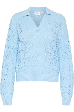 Saint Tropez Strik, Dame, Blå, XS, Bomuld, Blå Polo Pullover Sweater Junasz