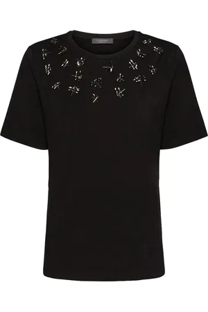 Elena Miro Top, Dame, Sort, XL, Bomuld, Afslappet Bomuld T-Shirt i Sort
