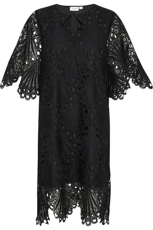Saint Tropez Kjole, Dame, Sort, L, Polyester, Elegant Sort Broderet Kjole