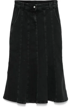 Twin-Set Nederdel, Dame, Sort, M, Denim, Sort Nederdel med Flæser og Knapper