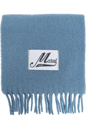 Marni Tilbehør, Dame, Blå, ONE SIZE, Uld, Tørklæde med Logo Patch