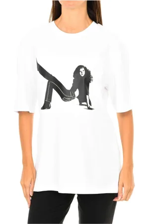 Calvin Klein Top, Dame, Hvid, S, Bomuld, T-shirt med korte ærmer og ribstrikket finish