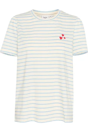 Saint Tropez Top, Dame, Flerfarvet, 2XL, Uld, Stribet Tee Top AiryBlue White