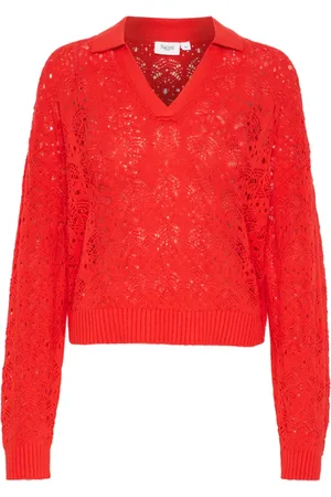 Saint Tropez Strik, Dame, Rød, S, Bomuld, Rød Strik Polo Pullover