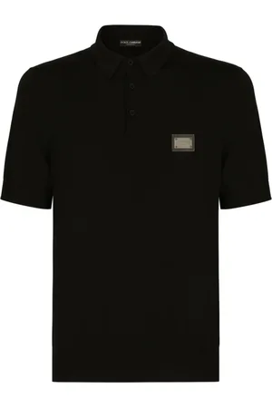 Dolce & Gabbana Top, Herre, Sort, XL, Uld, Sort uld polo skjorte metal logo