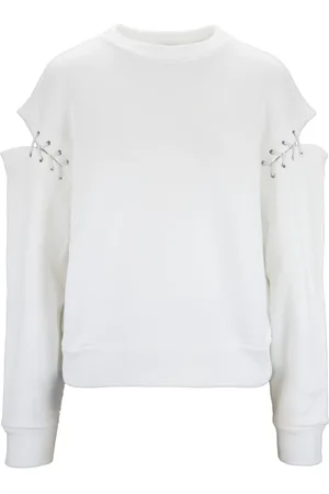 Alexander McQueen Sweathshirts & Hoodies, Dame, Hvid, XS, Uld, Stilfuld Kvinders Pullover med Læderdetaljer