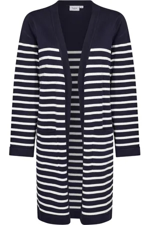 Saint Tropez Strik, Dame, Blå, XL, Uld, Stribet Åben Cardigan Baritone Ice