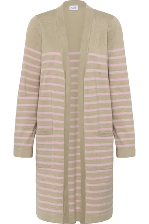 Saint Tropez Strik, Dame, Flerfarvet, M, Uld, Stribet Åben Cardigan Taupe Pink