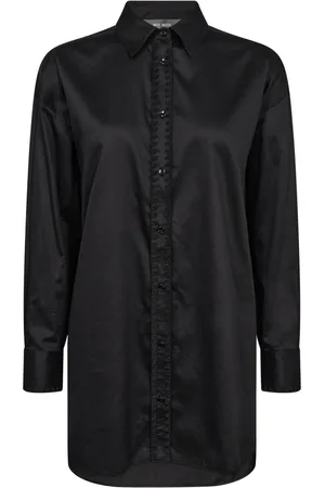 Mos Mosh Bluser & Skjorter, Dame, Sort, L, Bomuld, Sort Broderet Skjorte med Krave