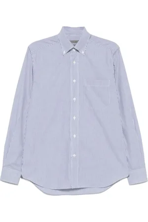corneliani Skjorte, Herre, Blå, XL, Uld, Blå Stribet Oxford Skjorte Stilfuld Eco