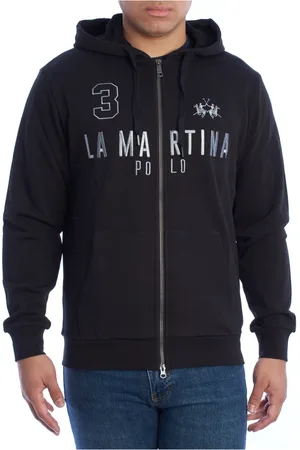 La Martina Sweathshirts & Hoodies, Herre, Sort, 4XL, Bomuld, Hættetrøje med lynlås