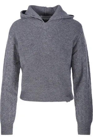 Victoria Beckham Sweathshirts & Hoodies, Dame, Grå, M, Uld, Grå Marl Pointelle Hættetrøje Sweatshirt