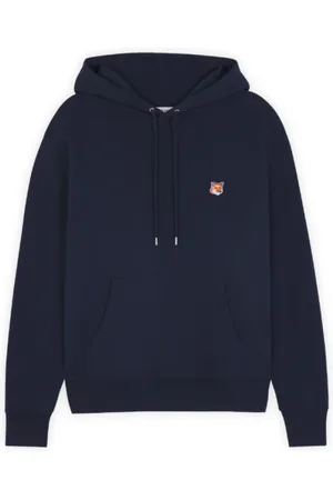 Maison Kitsuné Sweathshirts & Hoodies, Herre, Blå, S, Bomuld, Bomuldshættetrøje med Lille Kontrastlogo