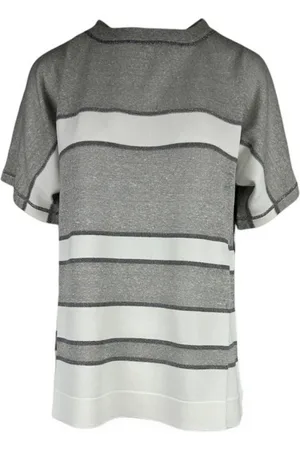 D.EXTERIOR Strik, Dame, Grå, 2XL, Uld, Stribet halværmet sweater med lurex