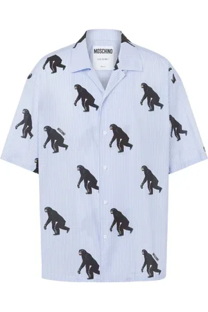Moschino Skjorte, Herre, Blå, L, Bomuld, Blå Stribet Grafisk Print Skjorte