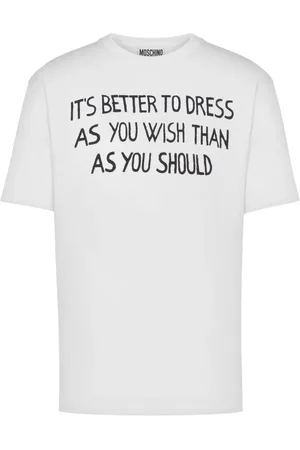 Moschino Top, Herre, Hvid, XL, Bomuld, Hvid Slogan Print T-shirt med Crew Neck