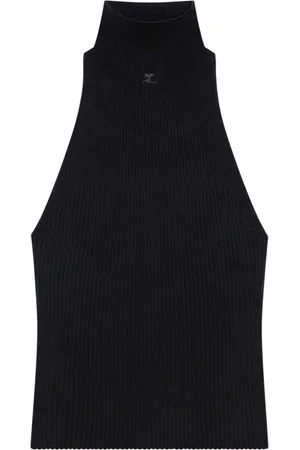 Courrèges Strik, Dame, Sort, M, Bomuld, Sort Logo Appliqué Ærmeløs Top