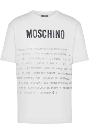 Moschino Top, Herre, Hvid, M, Bomuld, Hvid Slogan Print T-shirt med Crew Neck