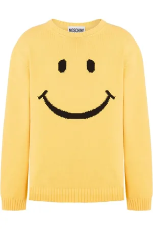 Moschino Strik, Herre, Gul, M, Bomuld, Gul Striktrøje med Smiley Ansigt